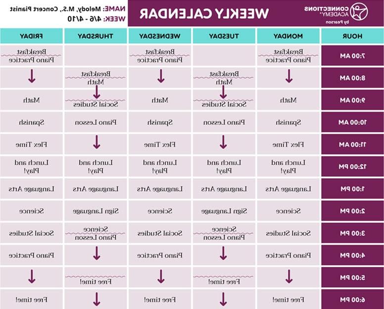 An image of Melodys schedule